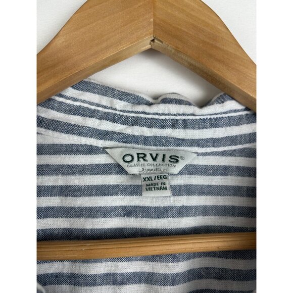 Orvis Women's Button-Up Short Sleeves Linen Blend Shirt, Blue Strip XXL - Picture 6 of 12